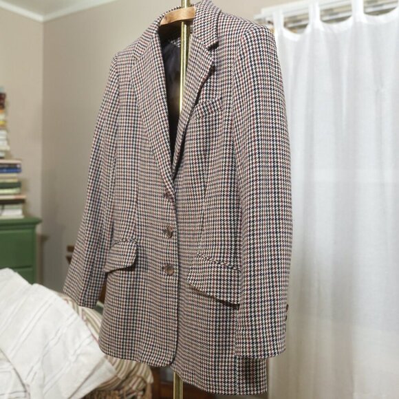 Vintage 90s White Stag Micro Houndstooth Wool Blazer - Picture 6 of 7